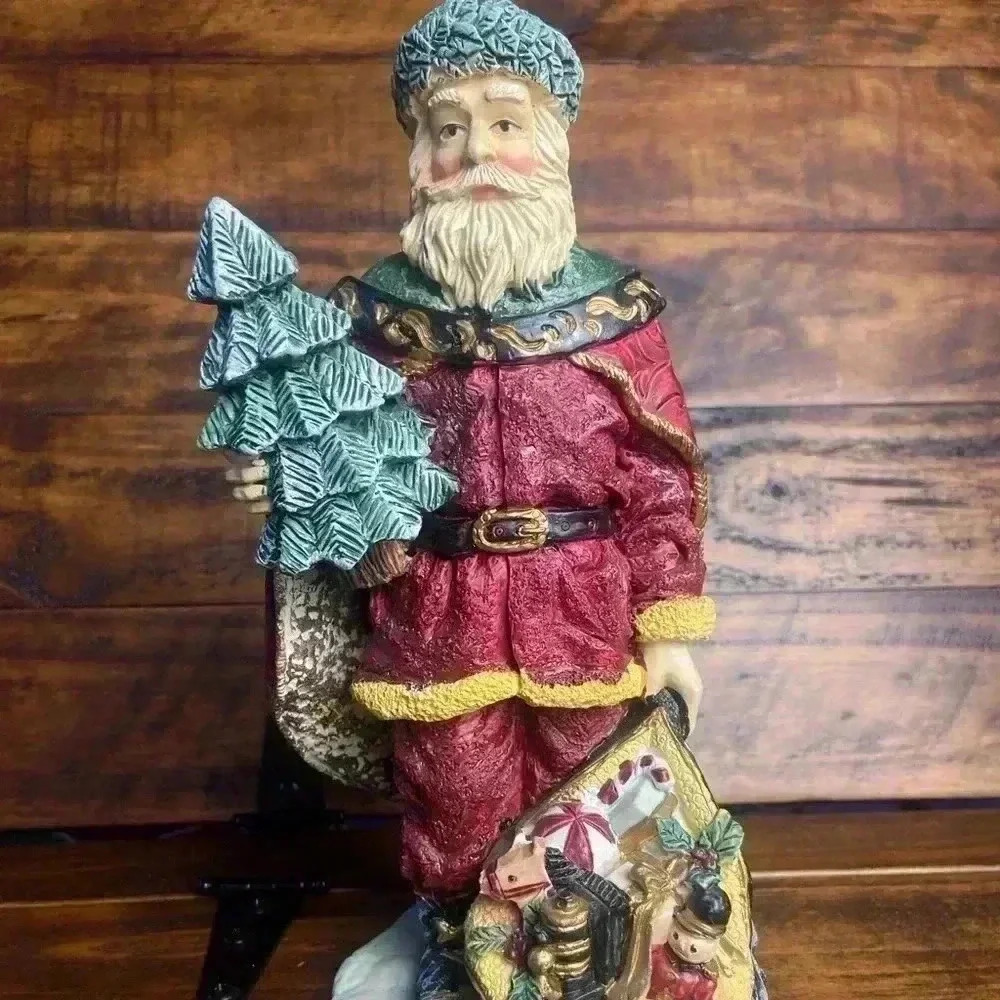 Santa Claus Figurine St Nicholas Holding Christmas Tree Toy Sack 10 In Vintage‎